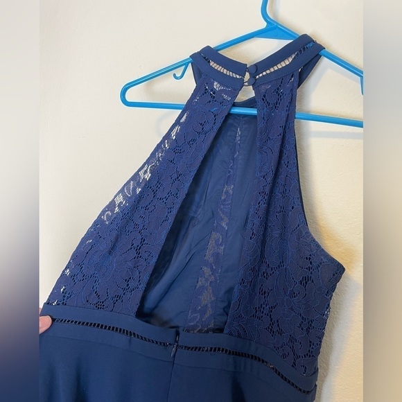 Aidan by Aidan Mattox Navy Blue Lined Lace Back Mini Dress w/Pockets - Picture 7 of 9